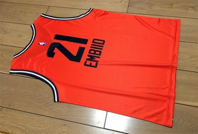 21 Joel Embiid 2018 Rookie of the Year World Orange Jersey